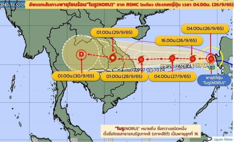 ประกาศกรมอุตุนิยมวิทยา&nbsp;"พายุ&nbsp;โนรู"&nbsp;ฉบับที่&nbsp;6&nbsp