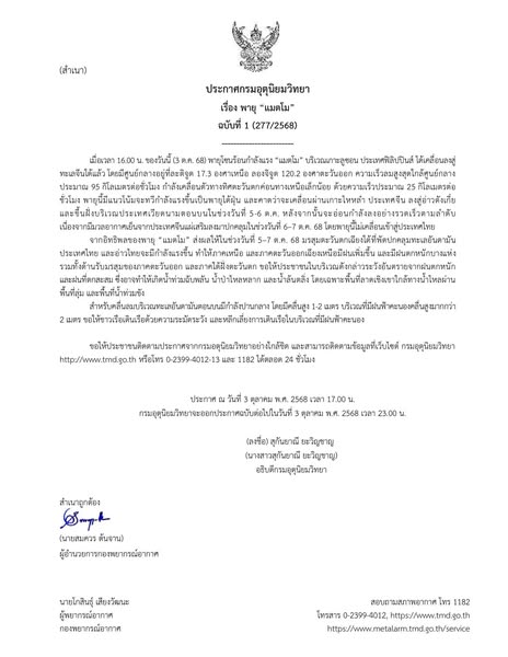 ประกาศกรมอุตุนิยมวิทยา เรื่อง พายุ “แมตโม”ฉบับที่ 1 เตือนระวังอันตรายจากฝนตกหนัก และฝนที่ตกสะสม ซึ่งอาจทำให้เกิดน้ำท่วมฉับพลัน น้ำป่าไหลหลาก และน้ำล้นตลิ่ง ประกาศกรมอุตุนิยมวิทยา เรื่อง พายุ “แมตโม”ฉบับที่ 1 เตือนระวังอันตรายจากฝนตกหนัก และฝนที่ตกสะสม ซึ่งอาจทำให้เกิดน้ำท่วมฉับพลัน น้ำป่าไหลหลาก และน้ำล้นตลิ่ง