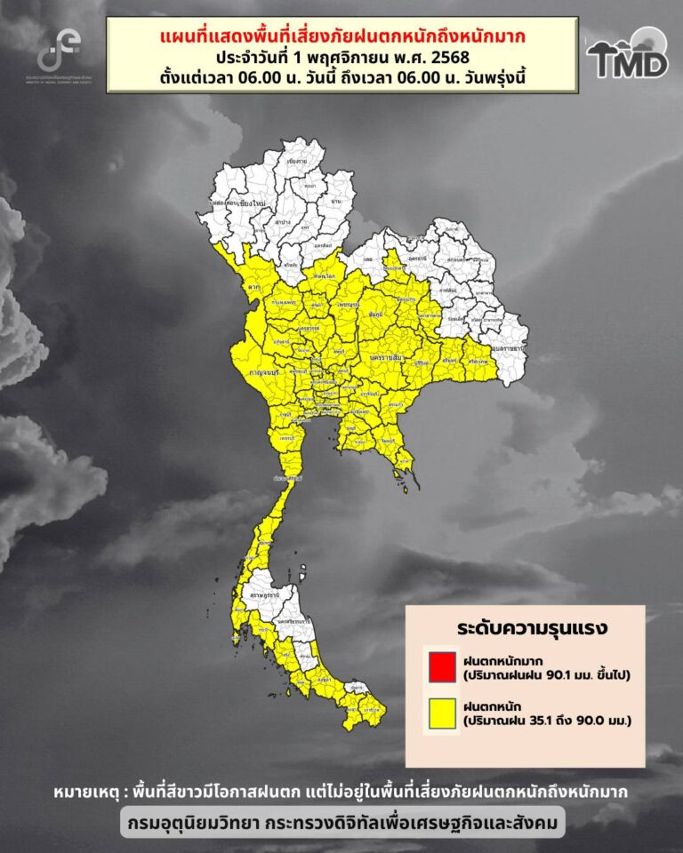 ประกาศกรมอุตุนิยมวิทยา เรื่อง อากาศแปรปรวนบริเวณประเทศไทย ฉบับที่ 10 (317/2568)(จนถึงวันที่ 2 พฤศจิกายน 2568)