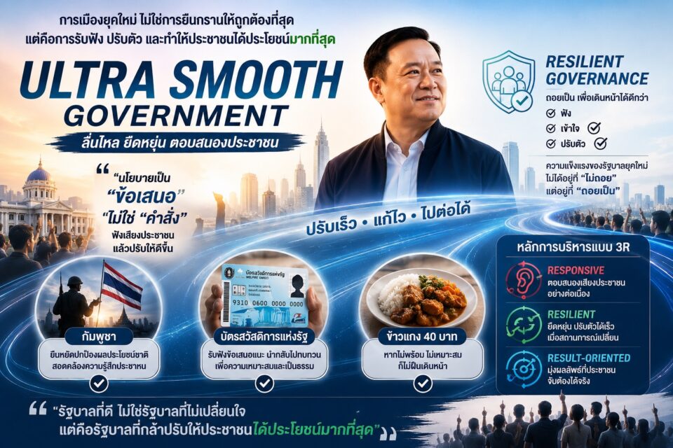 'อัลตร้าสมูท' ลายเซ็นใหม่ 'อนุทิน' รัฐบาลถอยเป็น! 'เชษฐา' นักวิชาการดัง ฟันธง การเมืองยุคใหม่ห้ามดื้อต้าน 'อัลตร้าสมูท' ลายเซ็นใหม่ 'อนุทิน' รัฐบาลถอยเป็น! 'เชษฐา' นักวิชาการดัง ฟันธง การเมืองยุคใหม่ห้ามดื้อต้าน